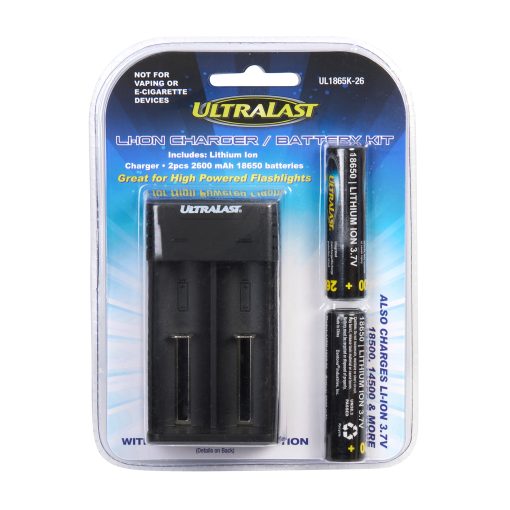 Ultralast LIR 18650 Lithium Ion Battery/Charger Combo 3.7V 2600mAh (2 pcs)